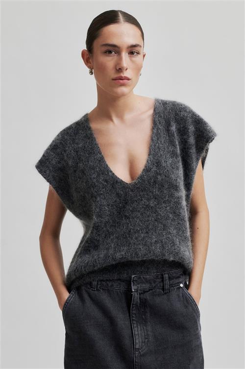 Second Female Camryn Mohair Blend Knit Vest Kvinde Volcanic Ash Sweaters Str L Mohair - hos Magasin