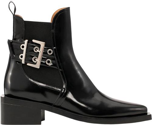 Se Ganni Chunky Buckle Chelsea Boot Naplack Kvinde Black Cowboy & Biker Str 38 - hos Magasin ved Magasin