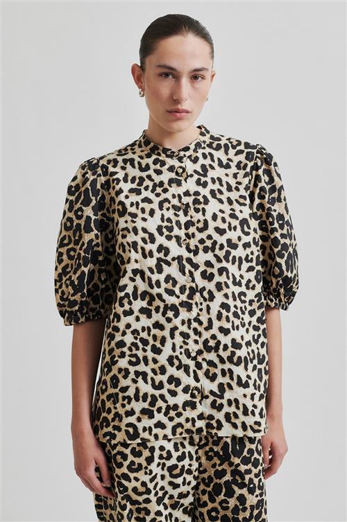 Second Female Leoa Leopard Poplin Skjorte Kvinde Kelp Kortærmede Skjorter Str XS - hos Magasin