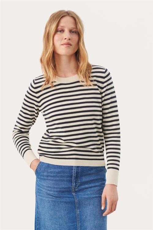 Part Two Gertiepw PU Kvinde Whitecap Gray Stripe Sweaters Relaxed Fit Str S - hos Magasin