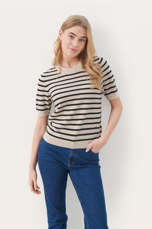 Part Two Everlottapw PU Kvinde White/black Stripe Kortærmet Strik Regular Fit Str XL - hos Magasin