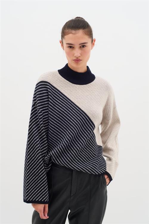 InWear Ranceliw Pullover Kvinde Haze Melange/marine Bluw Sweaters Classic Fit Str S - hos Magasin