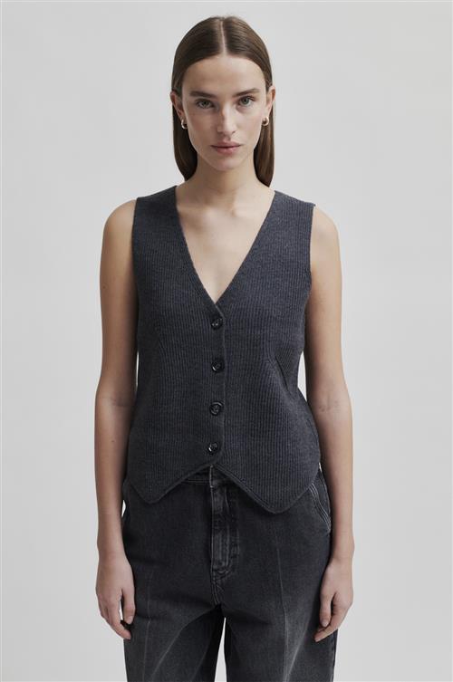 Se Second Female Willa Knit Waistcoat Kvinde Dark Grey Melange Sweaters Str L - hos Magasin ved Magasin