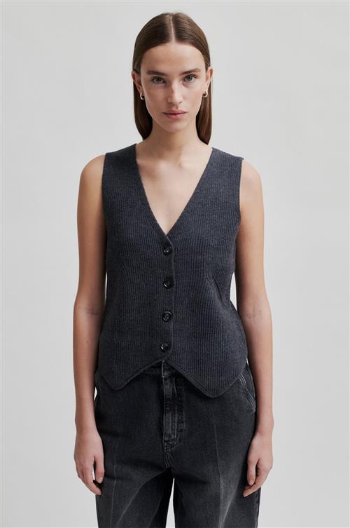 Se Second Female Willa Knit Waistcoat Kvinde Dark Grey Melange Sweaters Str M - hos Magasin ved Magasin