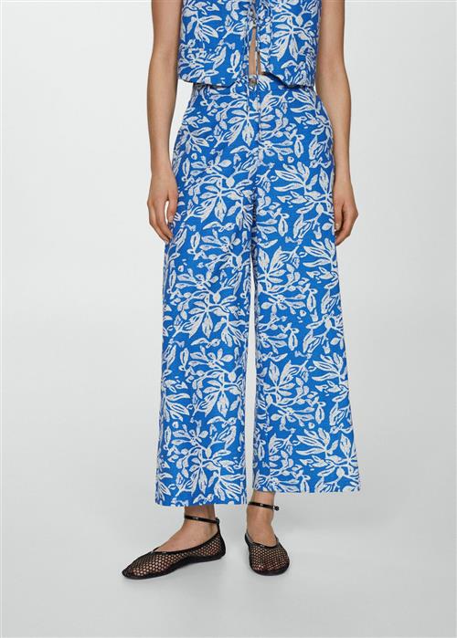 Se MANGO Wide leg Printed Trousers Kvinde Medium Blue Bukser Med Brede Ben Str S - hos Magasin ved Magasin