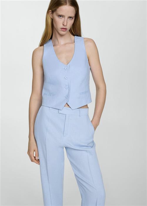 MANGO Linen Suit Waistcoat Kvinde Lt-pastel Blue Veste Str S - hos Magasin