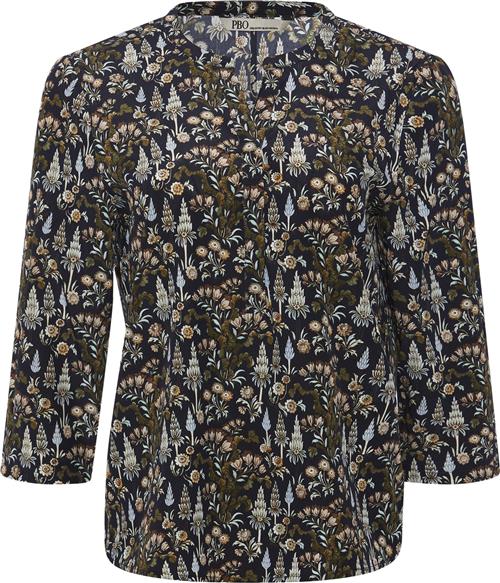 PBO ¤ Bali Blouse ¤ Kvinde Blue Print Langærmede Bluser Str 38 - hos Magasin