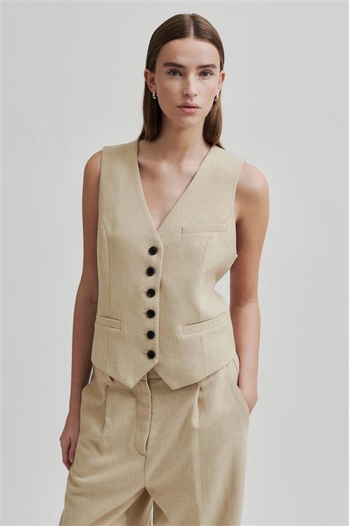 Second Female Navada Wool Waistcoat Kvinde Beige Melange Veste Str L - hos Magasin