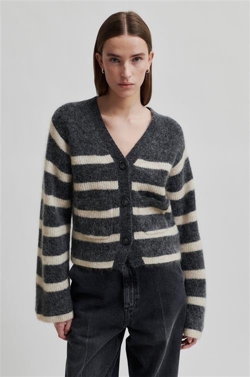 Second Female Ovalis Mohair Blend Knit Wide Sleeve Cardigan Kvinde Volcanic Ash Sweaters Str L Mohair - hos Magasin