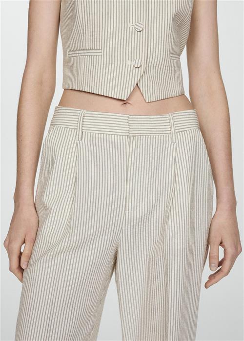 MANGO Straight Striped Trousers Kvinde Light Beige Bukser Med Lige Ben Str 44 - hos Magasin