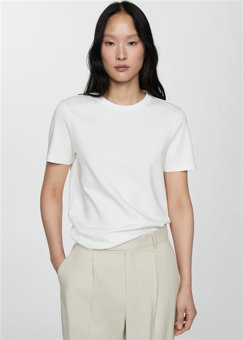 MANGO Shortsleeved Cotton T-shirt Kvinde White Kortærmede T-shirts Str L - hos Magasin