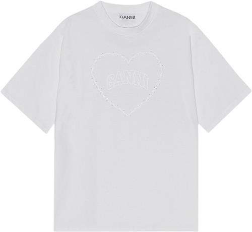 Se Ganni Heavy Cotton Drop Shoulder Heart T Kvinde Bright White Kortærmede T-shirts Str XS - hos Magasin ved Magasin