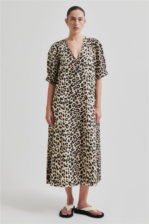 Second Female Leoa Poplin Leopard Maxi Kjole Kvinde Kelp Maxi Kjoler Str L - Bomuld hos Magasin