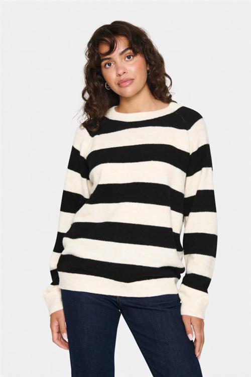 Saint Tropez Garbiesz Pullover Kvinde Ice Black Stripe Sweaters Loose Fit Str XS - hos Magasin