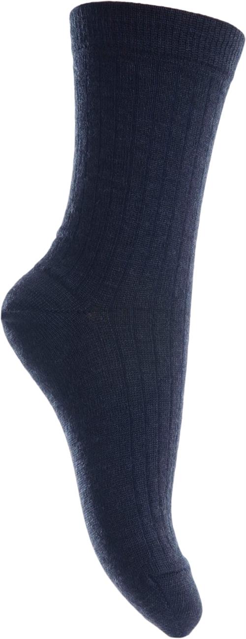 mp Denmark Ankle Wool RIB Str 25/28 - Mørkeblå Strømper hos Magasin