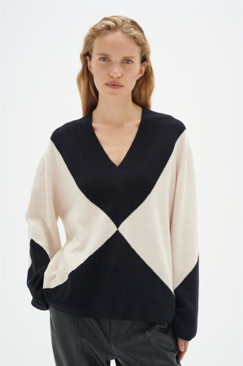 InWear Rudiiw Intarsia Pullover Kvinde Haze Melange/black Sweaters Relaxed Fit Str M - hos Magasin