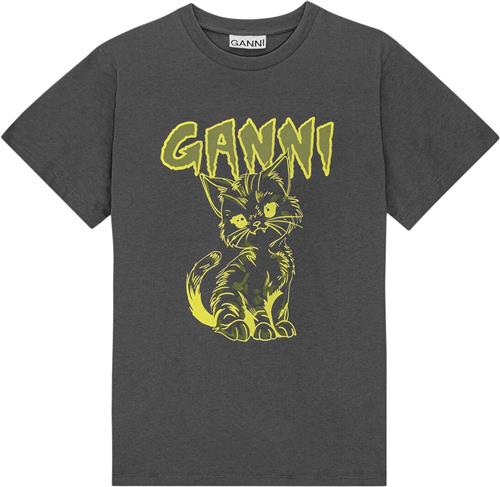 Ganni Basic Jersey Kitty Relaxed Tshirt Kvinde Volcanic Ash Kortærmede T-shirts Str XS - hos Magasin