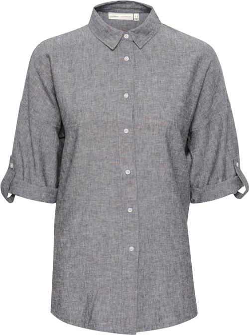 Se InWear Kikoiw Shirt Kvinde Marine Blue Melange Kortærmede Skjorter Relaxed Fit Str 42 - hos Magasin ved Magasin