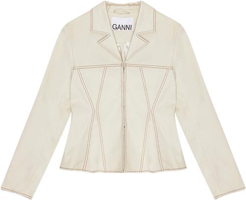 Ganni Herringbone Canvas Fitted Blazer Kvinde Summer Sand Blazere Str 34 - hos Magasin