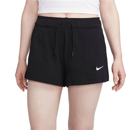 Nike Highwaisted Ribbed Jersey Shorts Kvinde Black/white Casual Shorts Str S - Bomuld hos Magasin