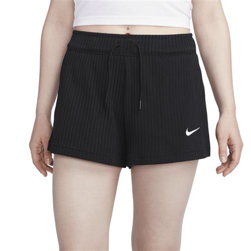 Nike Highwaisted Ribbed Jersey Shorts Kvinde Black/white Casual Shorts Str XL - Bomuld hos Magasin