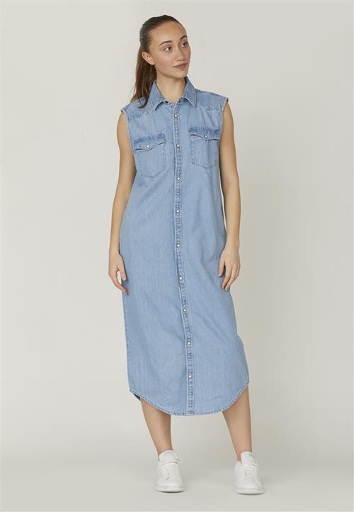 SisterS Point Osal.DR Kvinde L. Blue Wash Midi Kjoler Str L - Denim hos Magasin