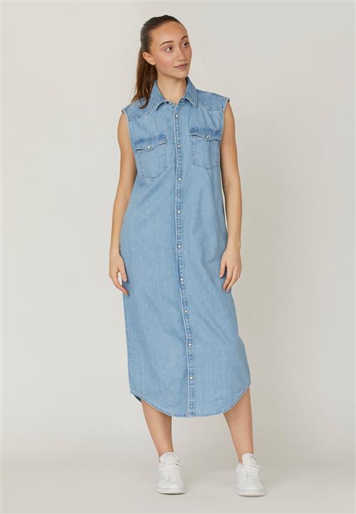 SisterS Point Osal.DR Kvinde L. Blue Wash Midi Kjoler Str XL - Denim hos Magasin