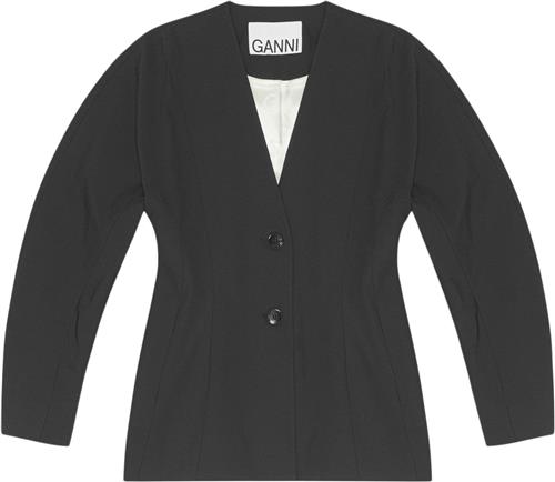 Se Ganni Drapey Melange Fitted Shaped Sleeve Kvinde Black Blazere Str 40 - hos Magasin ved Magasin