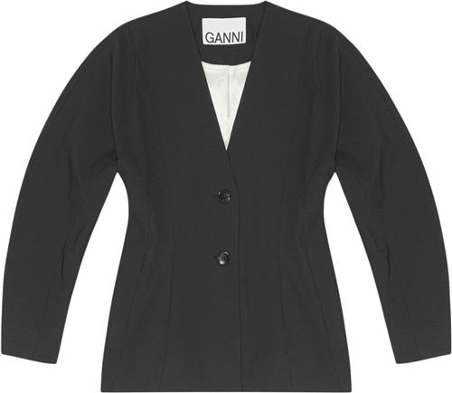 Ganni Drapey Melange Fitted Shaped Sleeve Kvinde Black Blazere Str 34 - hos Magasin