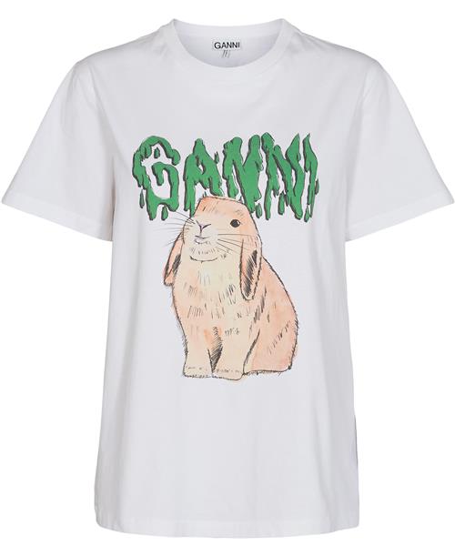 Ganni Tshirt, Bunny Kvinde Bright White Kortærmede T-shirts Str L - Bomuld hos Magasin