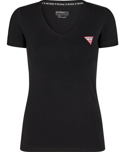 Se GUESS SS VN Mini Triangle TEE Kvinde Jet Black A996 Kortærmede T-shirts Str L - hos Magasin ved Magasin