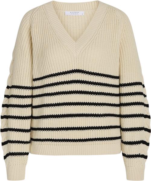 SisterS Point Mibav.Strip Kvinde Cream /Black Sweaters Str M - hos Magasin