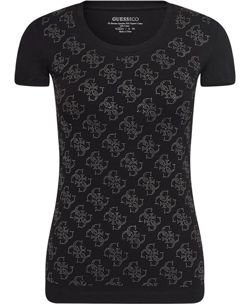 GUESS SS CN 4G Allover TEE Kvinde Jet Black A996 Kortærmede T-shirts Str XS - hos Magasin