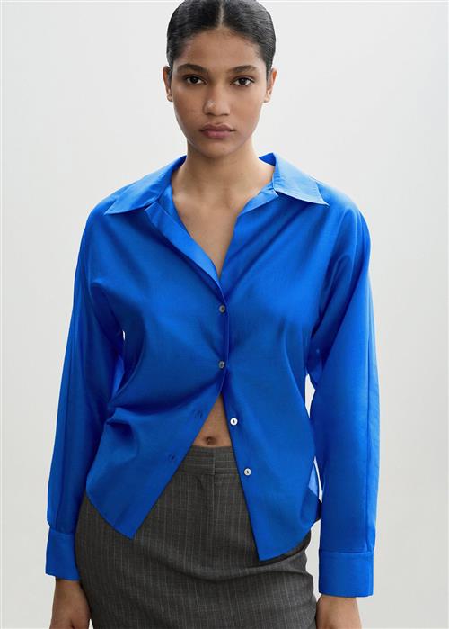 MANGO Satin Lyocell Shirt Kvinde Medium Blue Skjorter Str XXS - hos Magasin