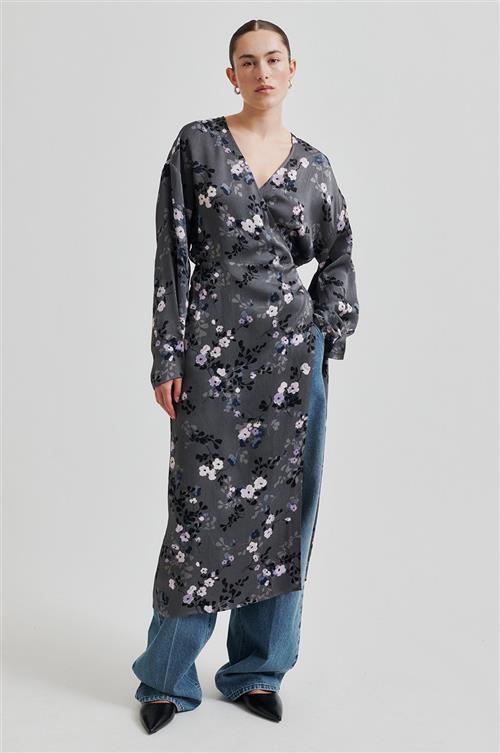 Second Female Florana Wrap Dress Kvinde Volcanic Ash Midi Kjoler Str L - Viskose hos Magasin