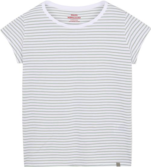 Mads Nørgaard - Copenhagen Organic Jersey Stripe Teasy Tee FAV Kvinde Brilliant White/jadeite Kortærmede T-shirts Str L - hos Magasin