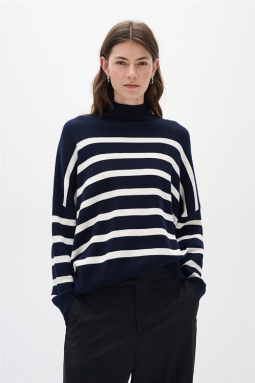 InWear Tenleyiw Turtleneck Pullover Kvinde Blue / White Sweaters Str XS - hos Magasin