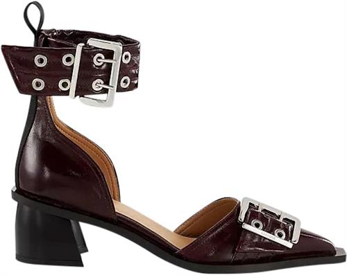 Ganni Feminine Buckle Open Cut Pump Napla Kvinde Burgundy Højhælede Sandaler Str 37 - hos Magasin