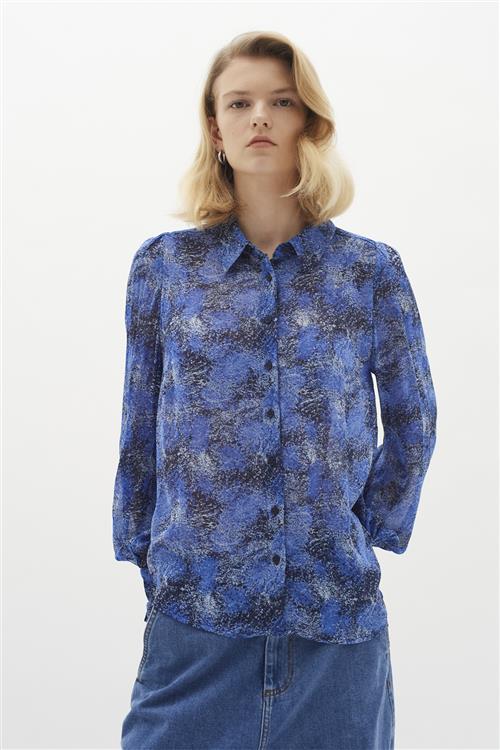 InWear Davilaiw Shirt Kvinde Blue Dancing Wall Langærmede Skjorter Regular Fit Str 40 - hos Magasin