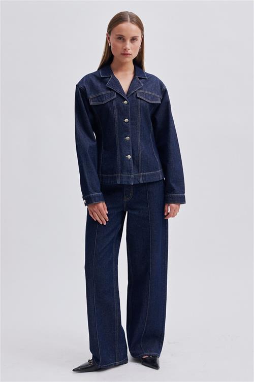 Second Female Columbus Trousers Kvinde Dark Blue Denim Bukser Med Brede Ben Str XL - hos Magasin