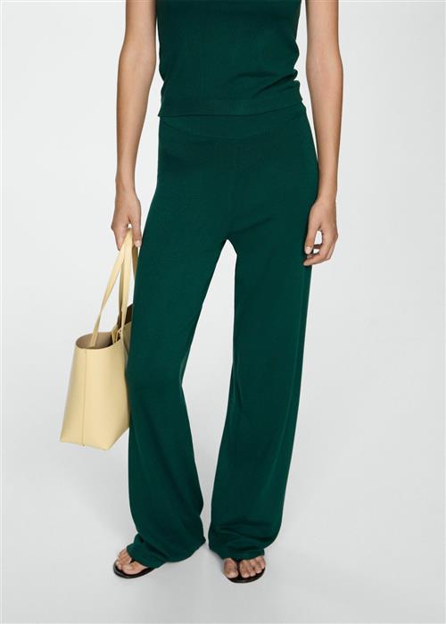 Se MANGO Knitted Wideleg Trousers Kvinde Dark Green Bukser Str S - hos Magasin ved Magasin