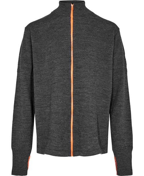 Mads Nørgaard - Copenhagen 100 Wool Klemens Zip Kontrast Mand Charcoal Melange/orange Cardigans Str XXXL - Uld hos Magasin