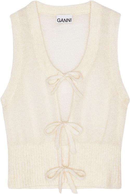 Ganni Light Mohair Tie String Vest Kvinde Egret Strikveste Str L Mohair - hos Magasin