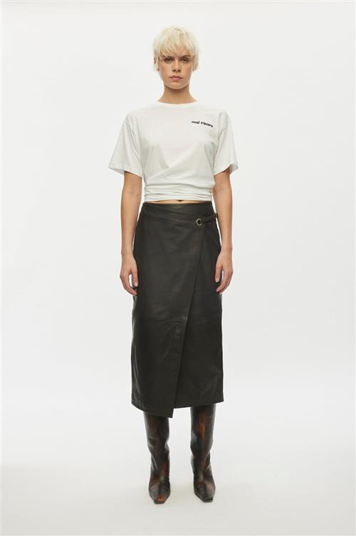 Oval Square Reflection Leather Skirt Kvinde Chocolate Torte Midi Nederdele Str L - Læder hos Magasin