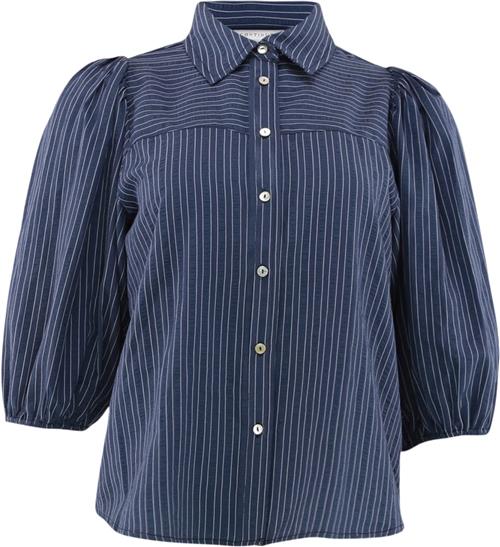 CONTINUE Alicia Kvinde Navy Blue Stripe Kortærmede Bluser Str S - hos Magasin