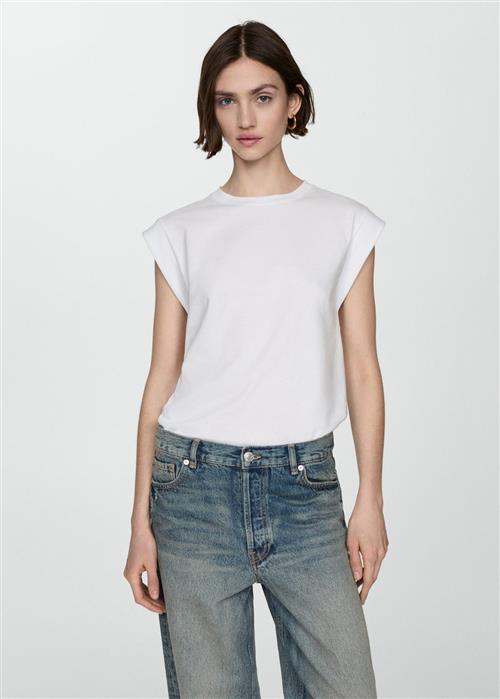 Se MANGO Shortsleeved Cotton T-shirt Kvinde White Kortærmede T-shirts Str S - hos Magasin ved Magasin