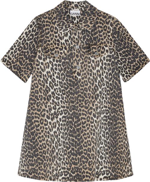 Ganni Print Denim Mini Dress Kvinde Leopard Korte Kjoler Str 40 Denim - hos Magasin