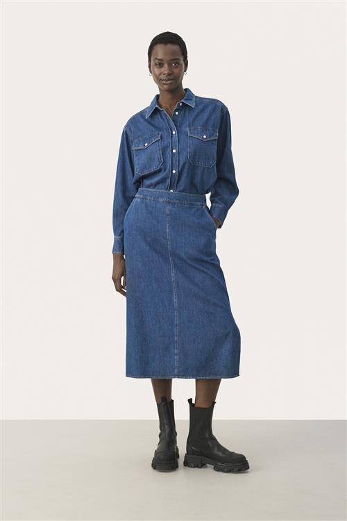 Part Two Lizziepw SK Kvinde Medium Blue Denim Midi Nederdele Str 34 - hos Magasin