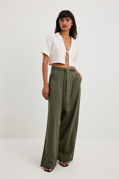 NA-KD Tie Waist Wide Leg Trousers Kvinde Olive Bukser Med Brede Ben Str EU 38 - hos Magasin