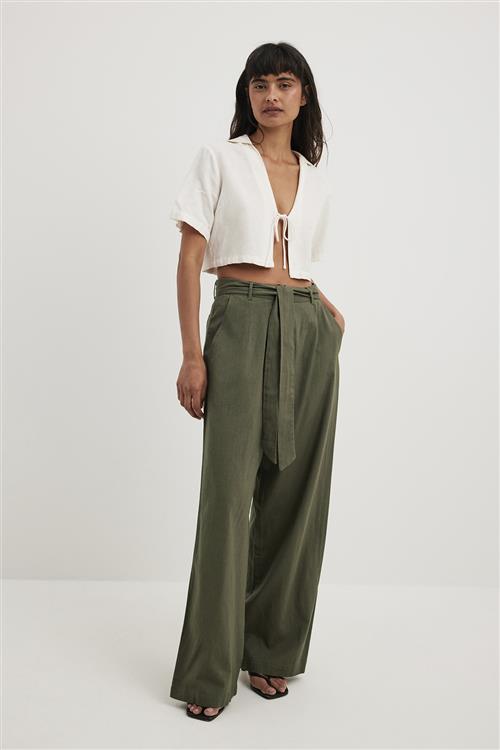 NA-KD Tie Waist Wide Leg Trousers Kvinde Olive Bukser Med Brede Ben Str EU 34 - hos Magasin